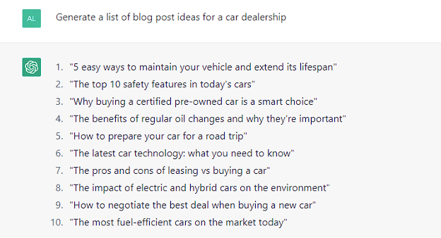 Generate a list of blog post ideas for a car dealership